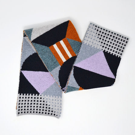 Geometric Lambswool Scarf - Rust/Lichen Playground