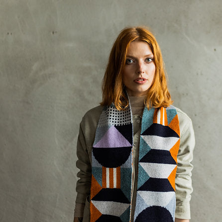 Geometric Lambswool Scarf - Rust/Lichen Playground