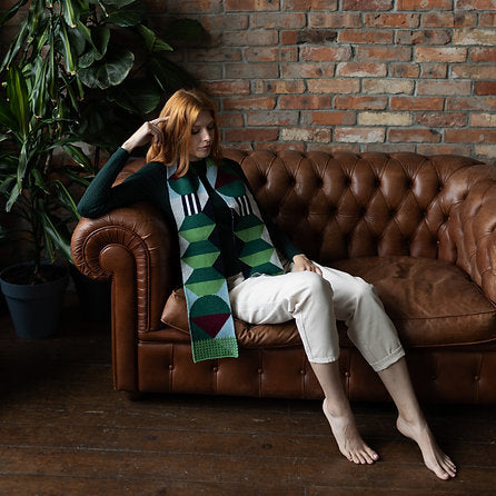 Geometric Lambswool Scarf - Green Playground