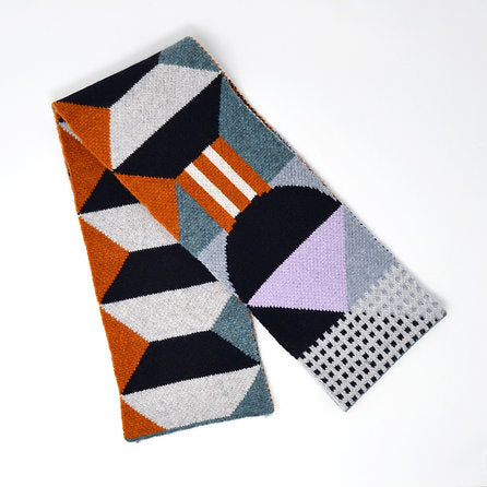 Geometric Lambswool Scarf - Rust/Lichen Playground