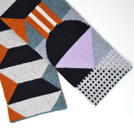 Geometric Lambswool Scarf - Rust/Lichen Playground