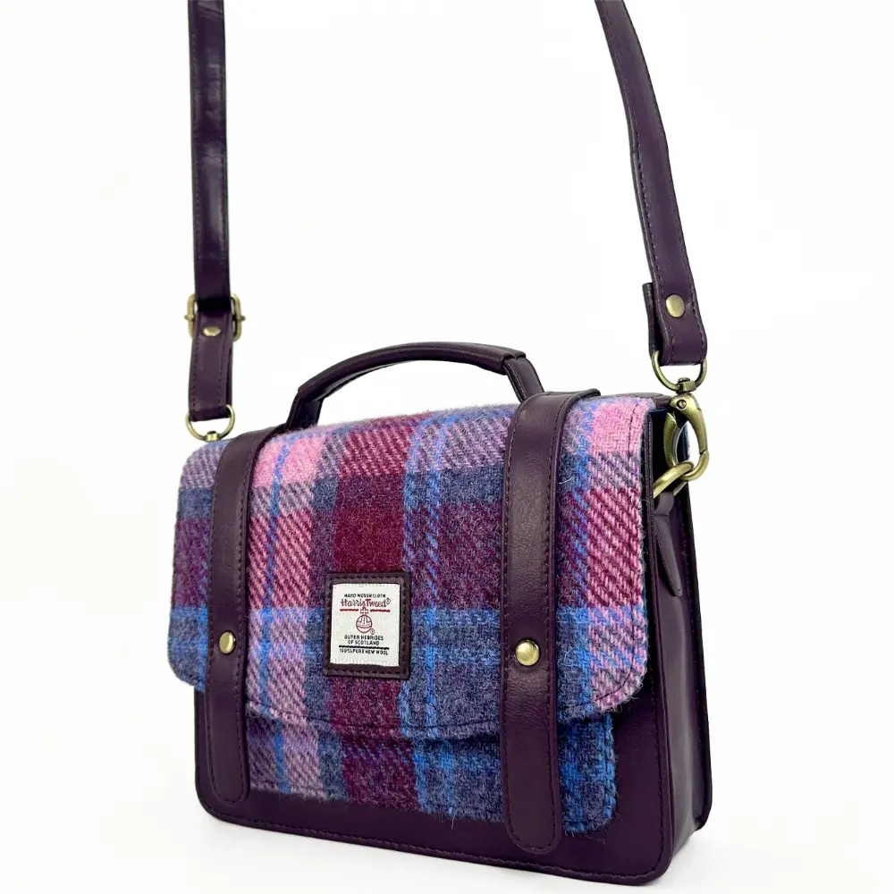 Harris Tweed Mini Messenger Bag - Purple & Green Check