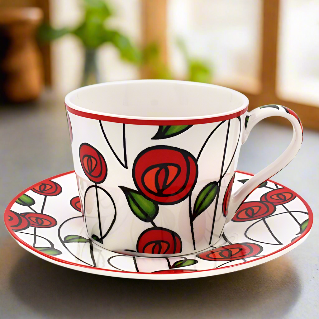 Charles Rennie Mackintosh Red Rose Cup & Saucer