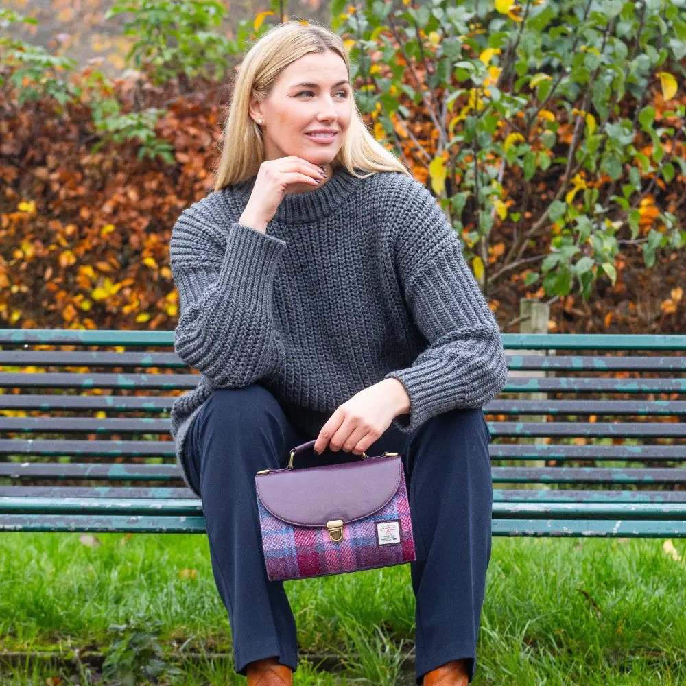 Harris Tweed Mini Day Bag - Purple & Green Check