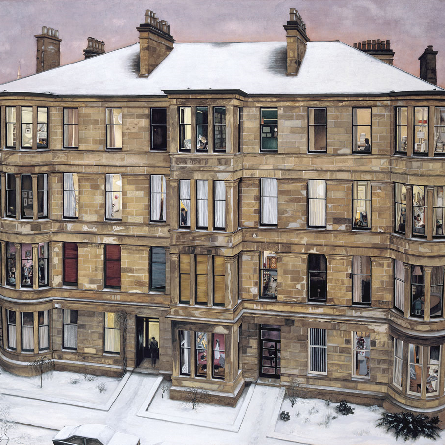 Painting depicting Glasgow tenement