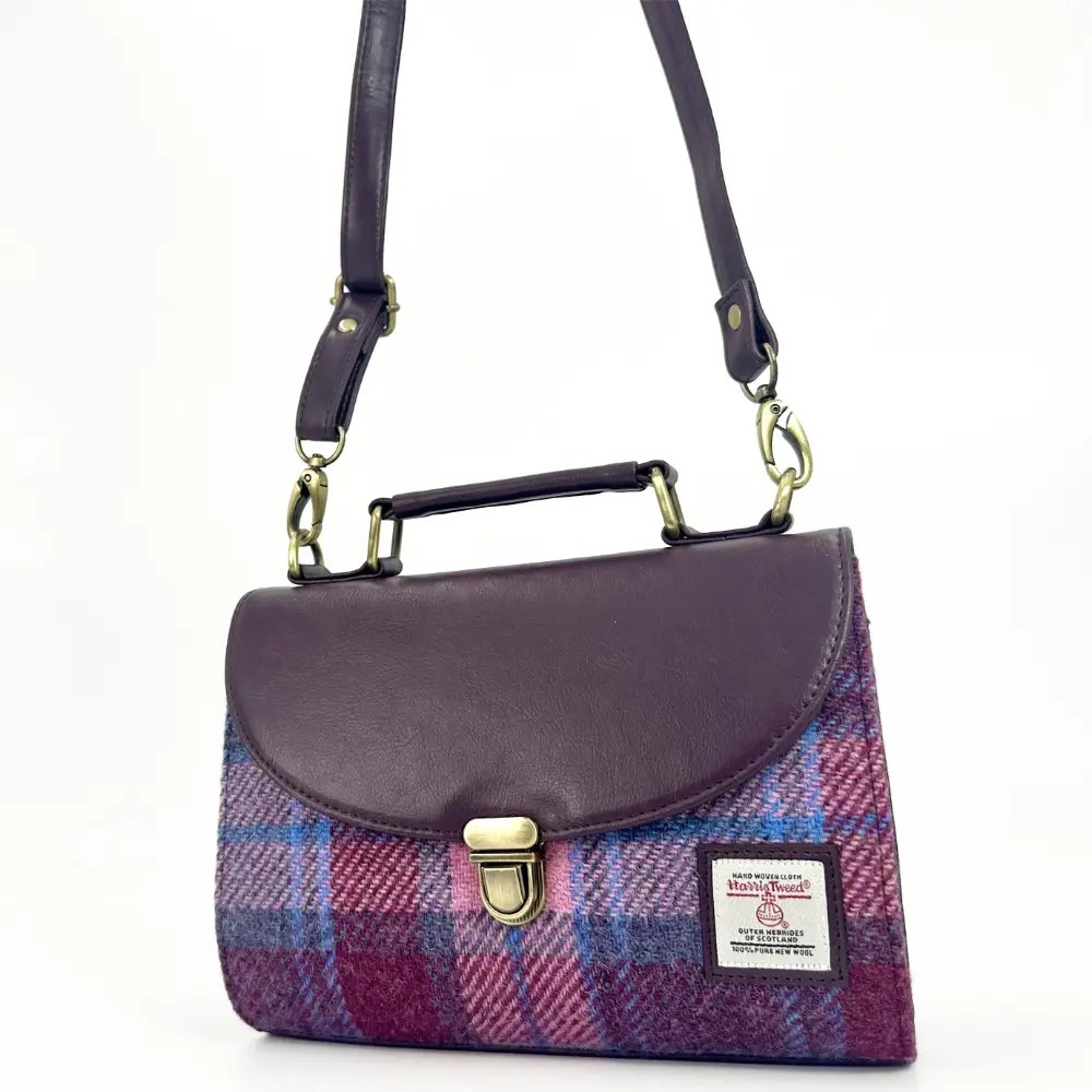 Harris Tweed Mini Day Bag - Purple & Green Check