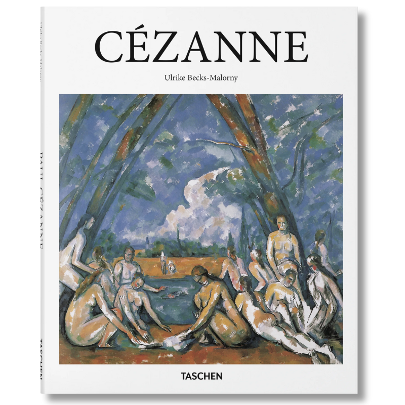 Cover of the book 'Cezanne' by Taschen, featuring a painting of figures in a outdoor setting by Paul Cézanne.