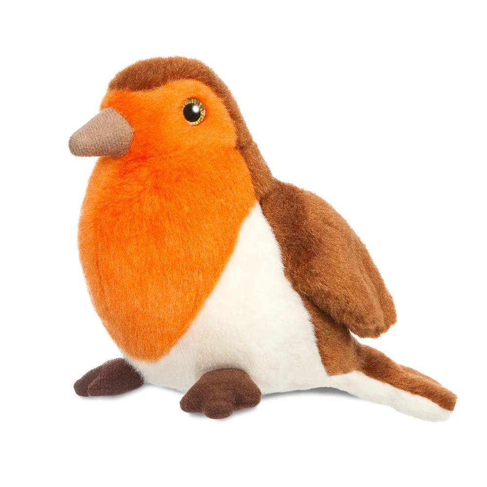Plush toy of a robin bird on a white background