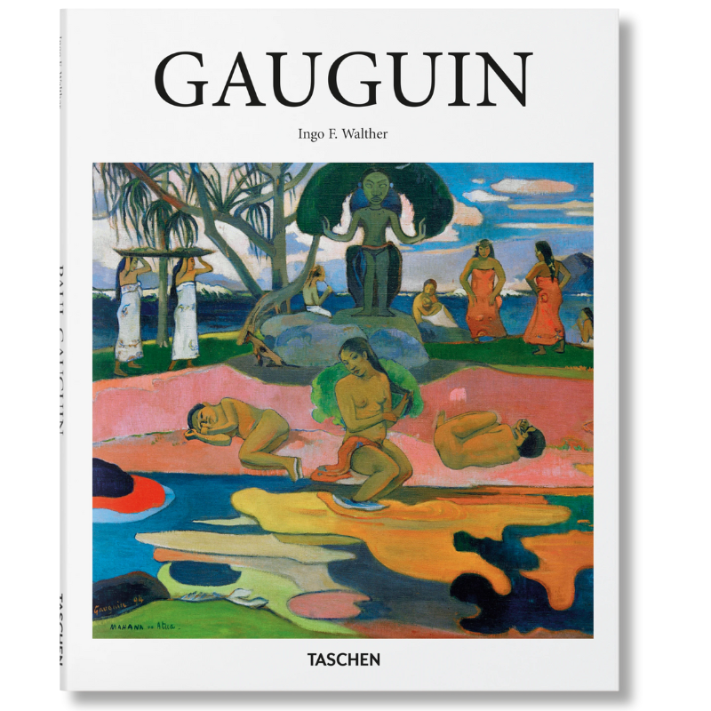 Cover of the book 'Gauguin: Taschen' featuring a colorful painting by Paul Gauguin with people and tropical motifs.