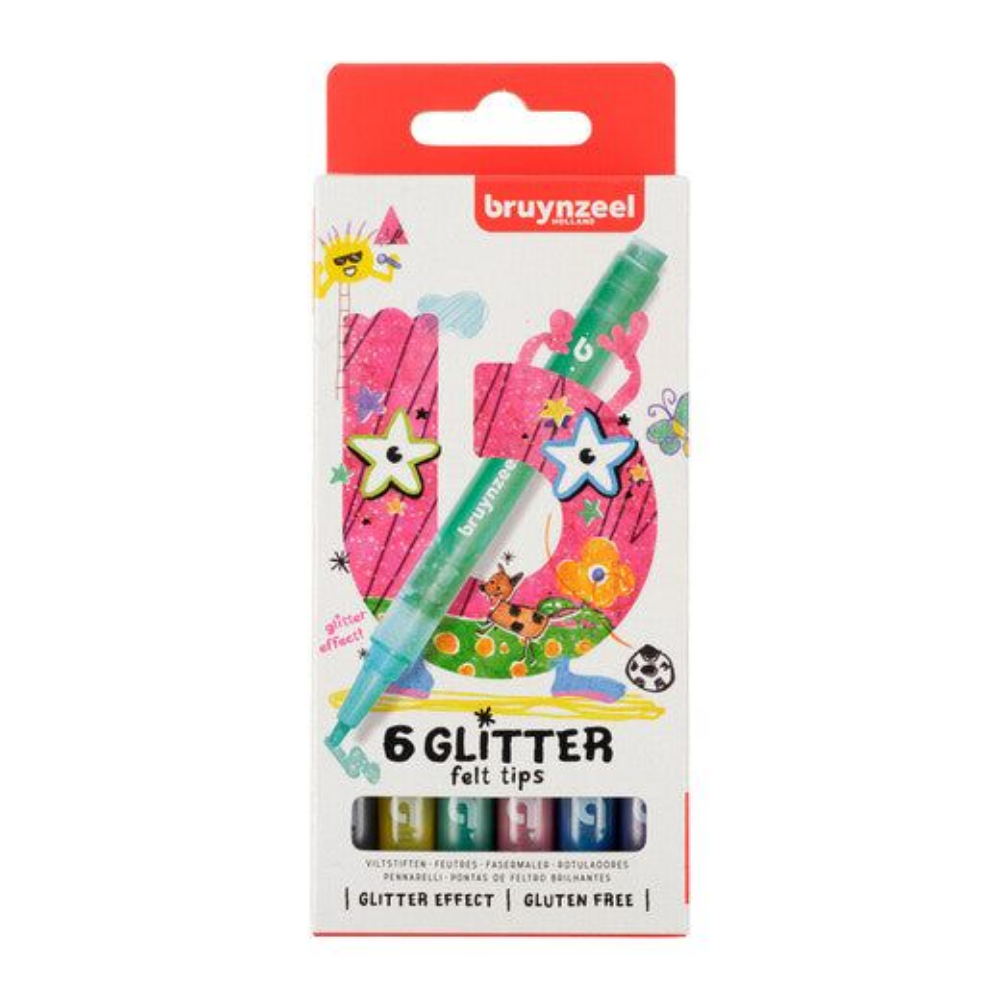 Bruynzeel Glitter Felt Tip Set - 6 colours