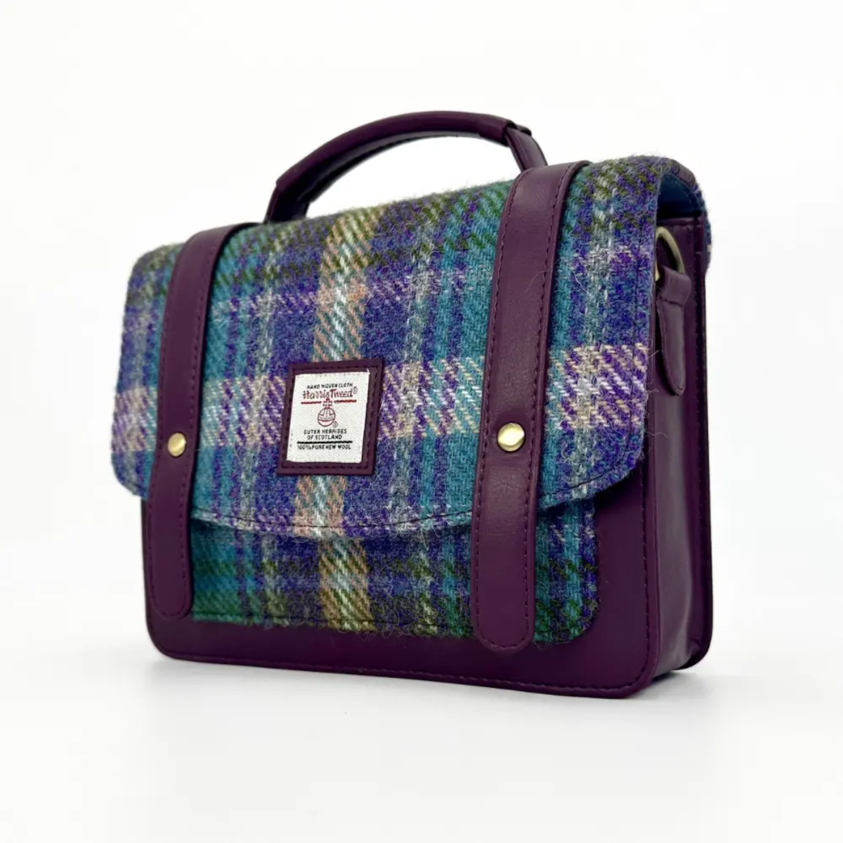 Harris Tweed Mini Messenger Bag - Purple & Green Check