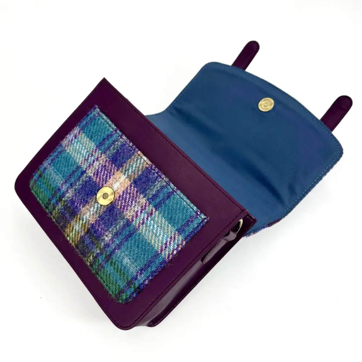 Harris Tweed Mini Messenger Bag - Purple & Green Check
