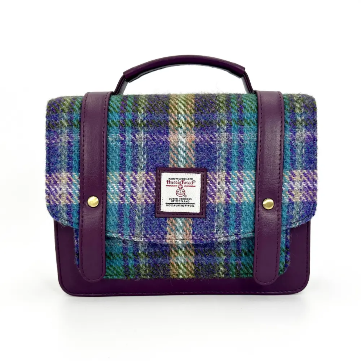 Harris Tweed Mini Messenger Bag - Purple & Green Check