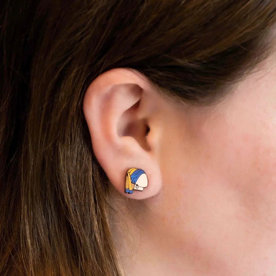 Hand-Painted Girl with a Pearl Earring Earrings