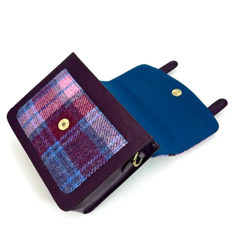 Harris Tweed Mini Messenger Bag - Purple & Green Check