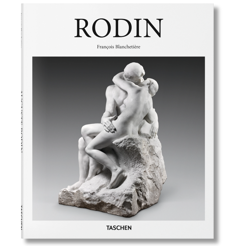 Cover of the book 'Rodin' by TASCHEN featuring a black and white image of a sculpture by Auguste Rodin.