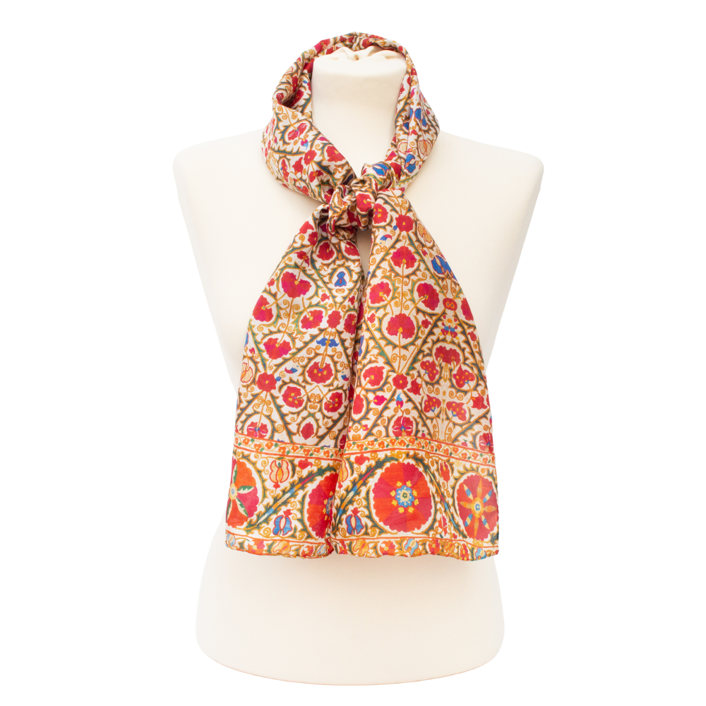 Suzani Flower Scarf - Red