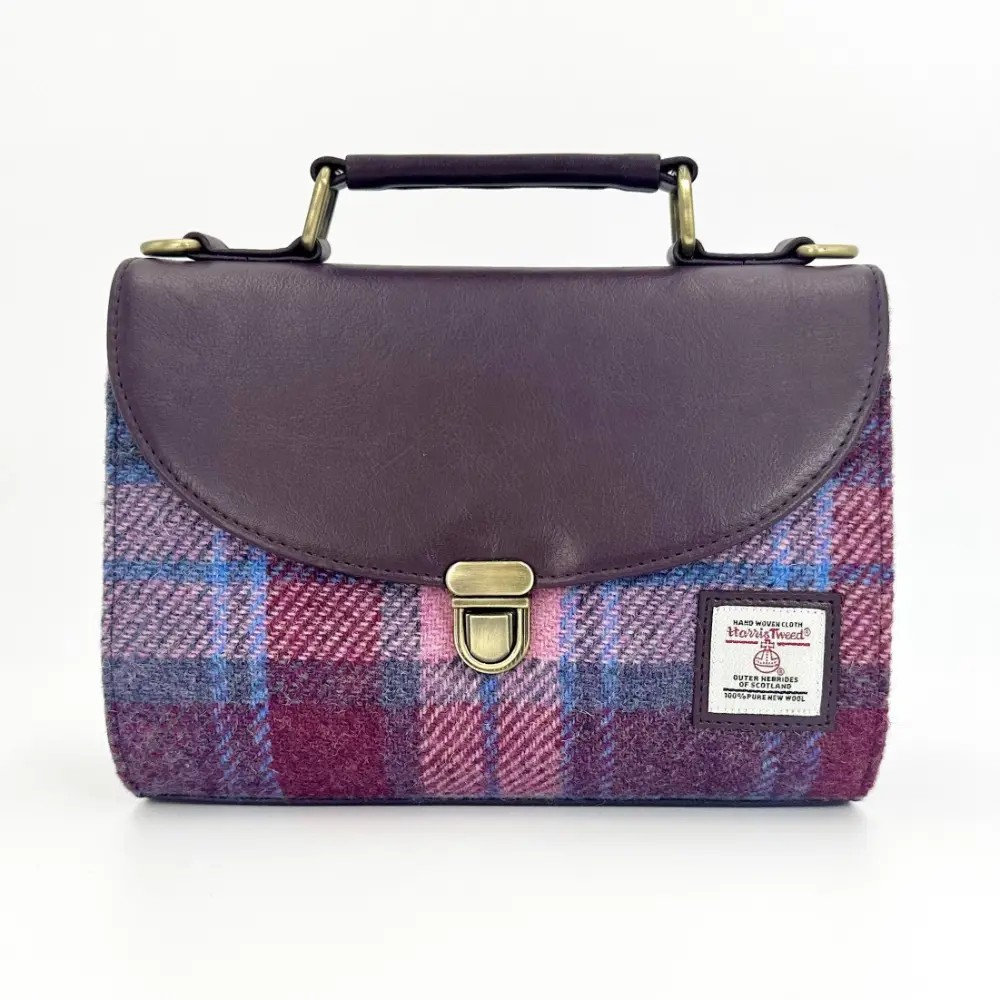 Harris Tweed Mini Day Bag - Purple & Green Check