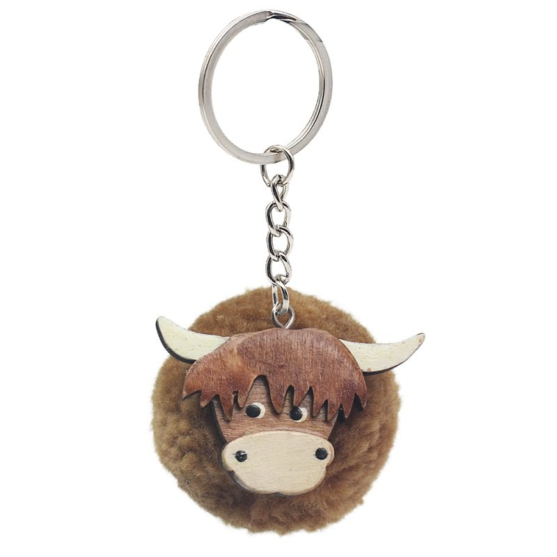 Highland Cow Pom-Pom Keyring Glasgow Life Shop