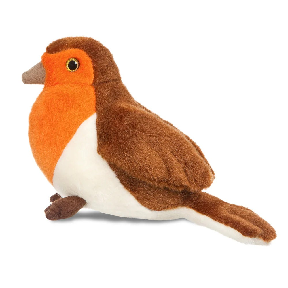 Plush toy of a robin on a white background