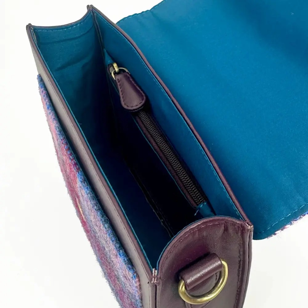 Harris Tweed Mini Messenger Bag - Purple & Green Check