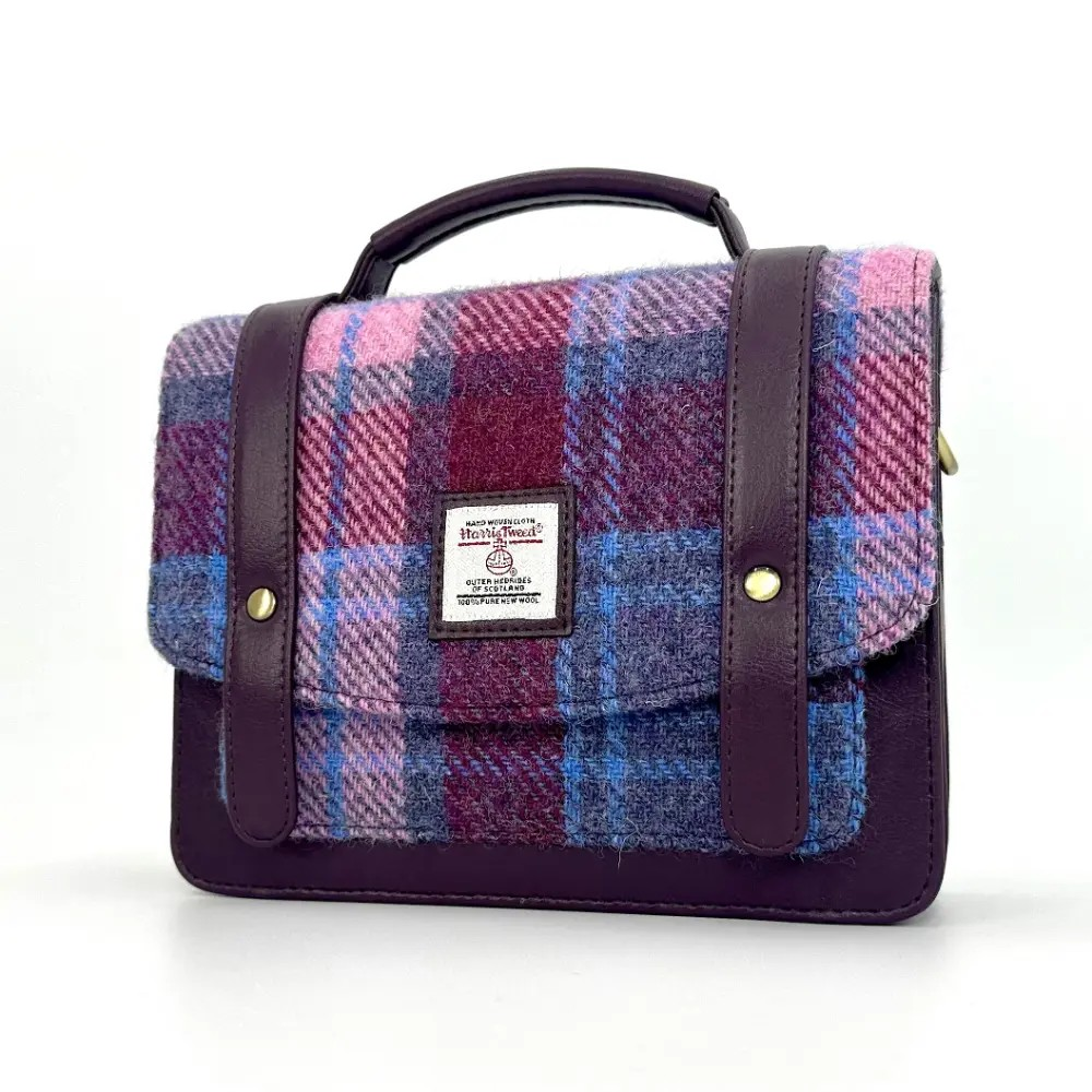 Harris Tweed Mini Messenger Bag - Purple & Green Check