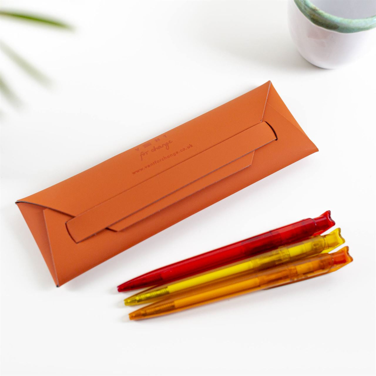 Recycled Leather Pen/Pencil Pouch - Orange