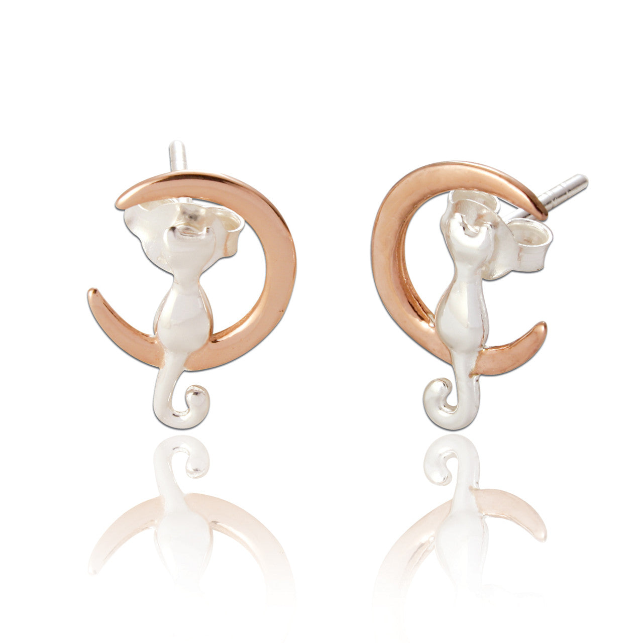Cici Cat Silver & Rose Gold Stud Earrings