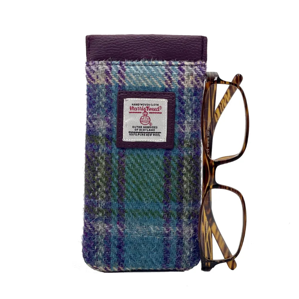 Harris Tweed Glasses Sleeve - Purple & Green Check
