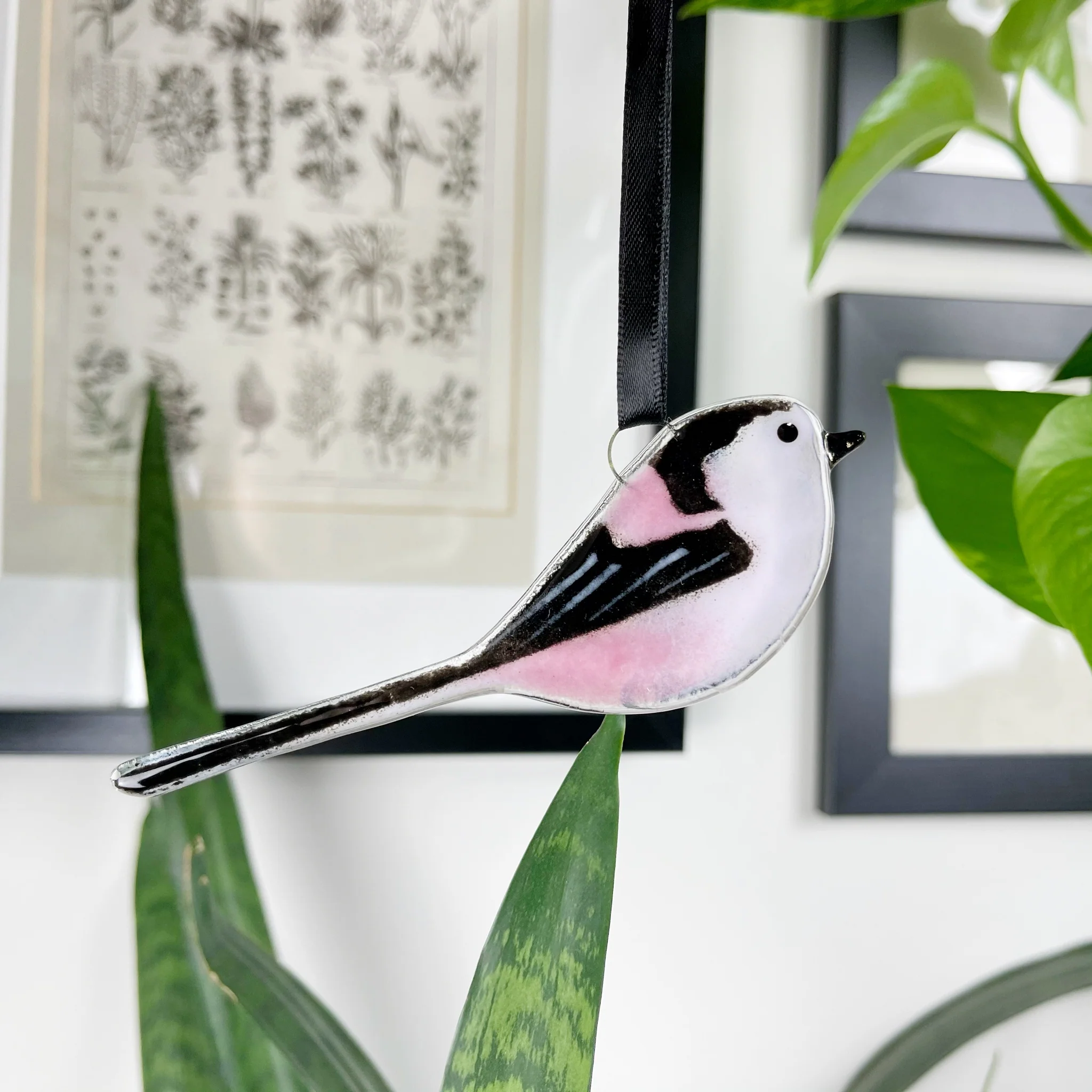 Long-Tailed Tit Glass Decoration