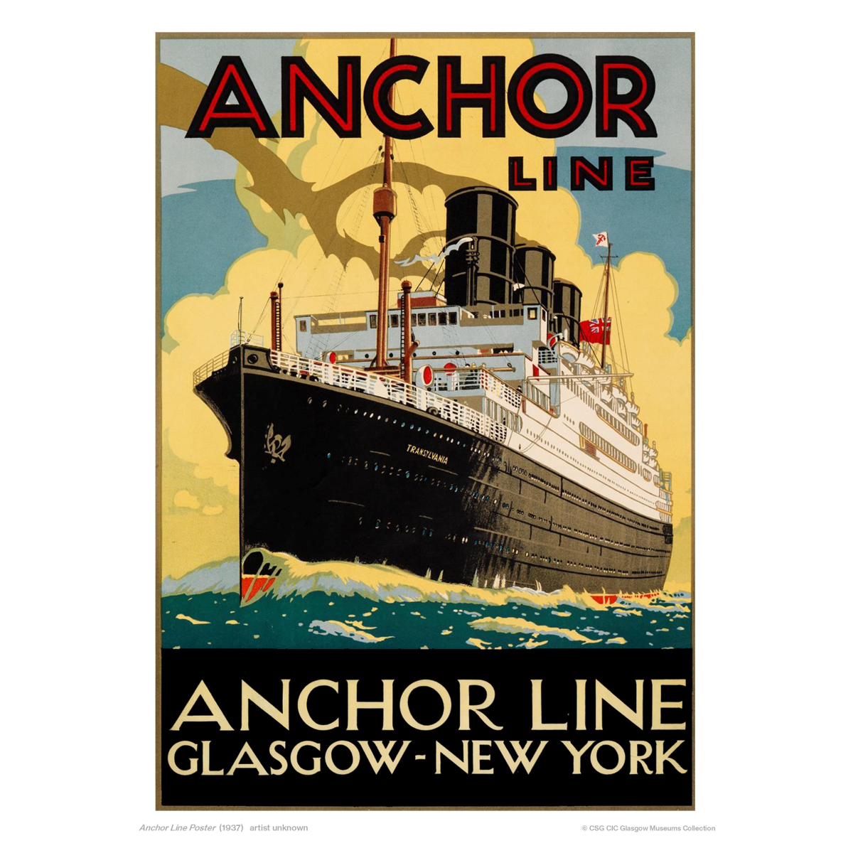 Anchor Line Glasgow to New York 30x40cm Print Glasgow Life Shop