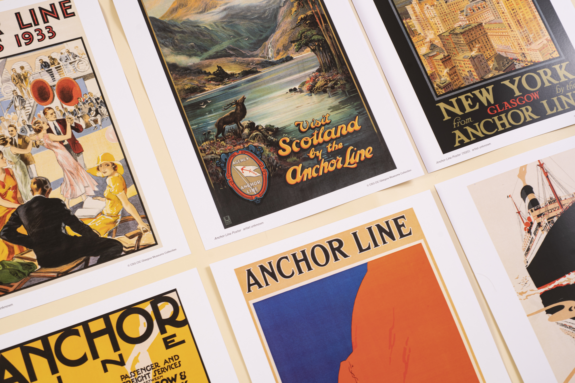 Selection of Anchor Line prints in a grid style formation. 