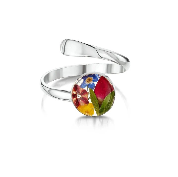 Adjustable Silver Ring - Mixed Flowers