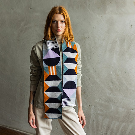 Geometric Lambswool Scarf - Rust/Lichen Playground