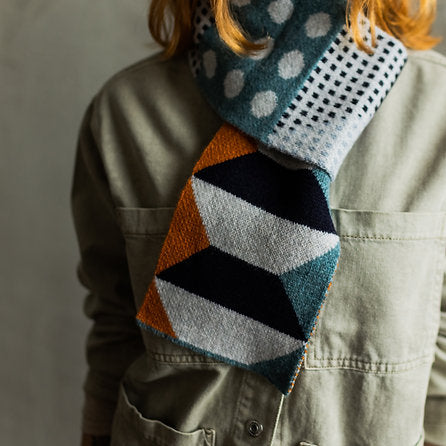 Geometric Lambswool Scarf - Rust/Lichen Playground