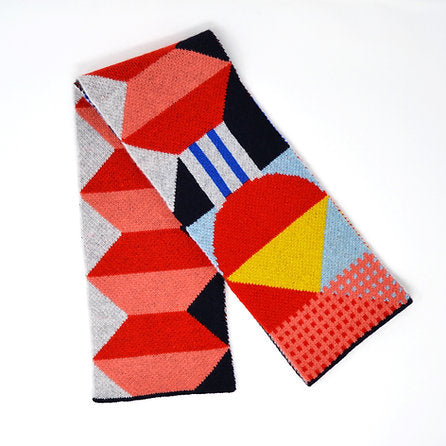 Geometric Lambswool Scarf - Red Playground