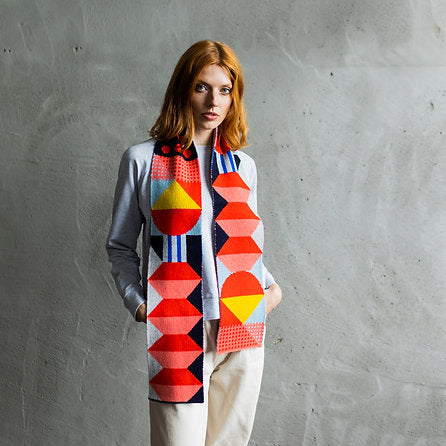 Geometric Lambswool Scarf - Red Playground