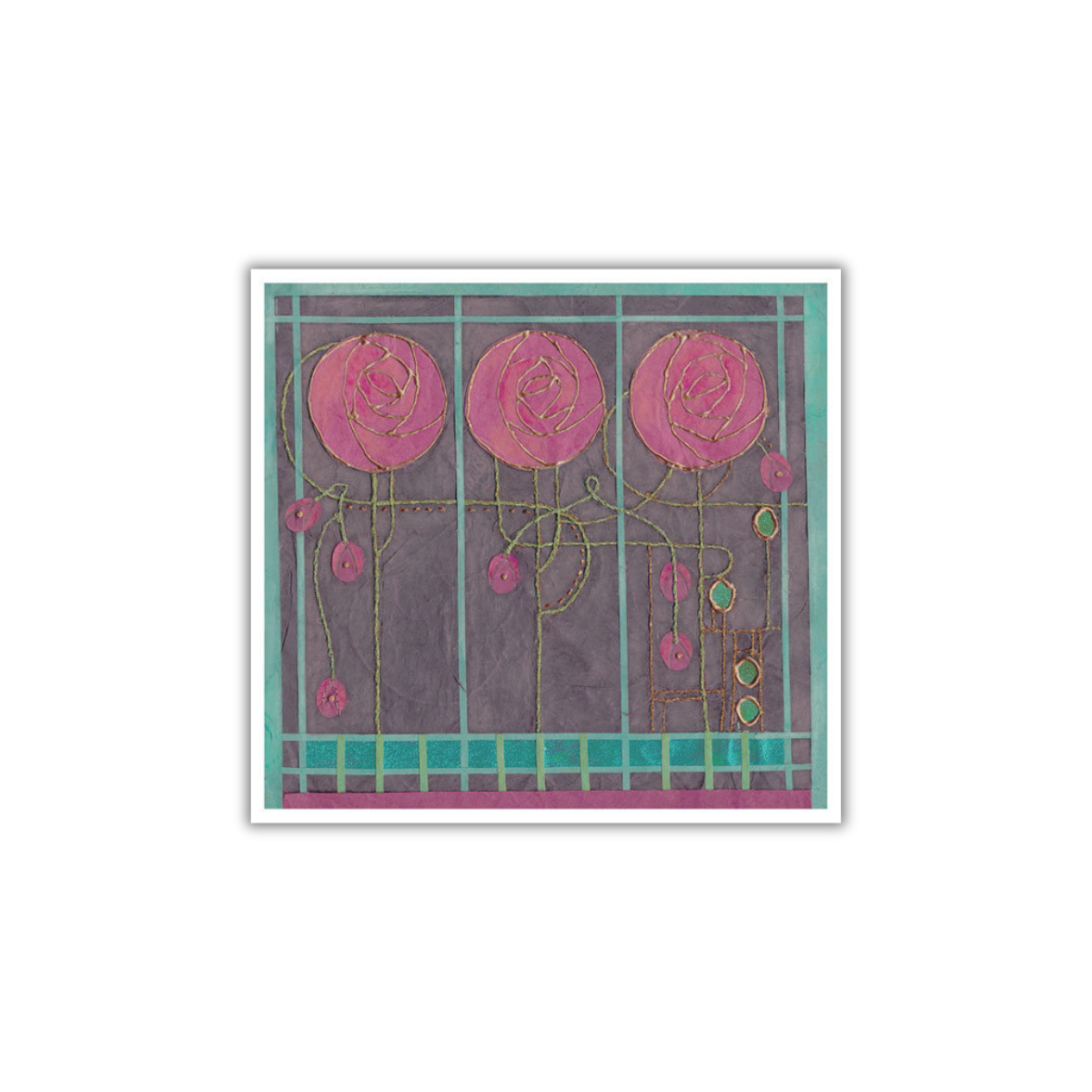 Brigett Hill 3 Pink Roses Mini Greetings Card