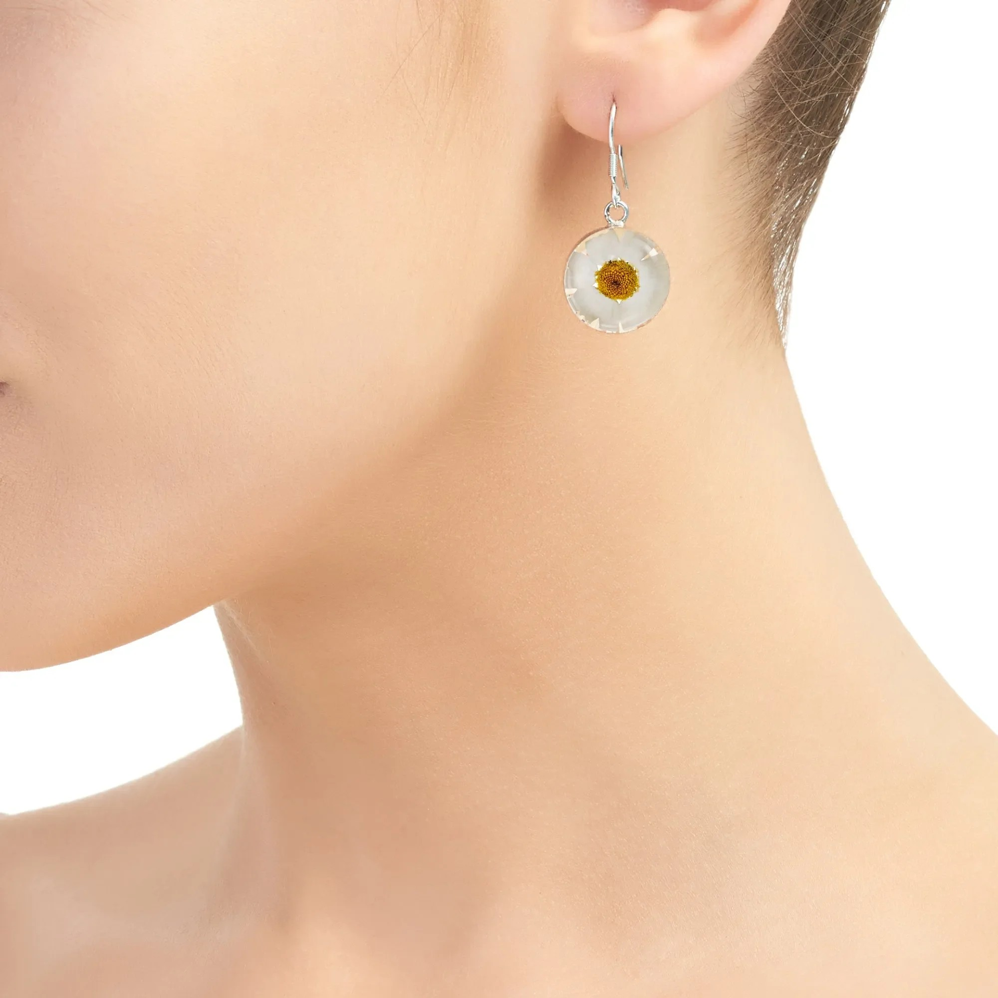 Silver Full Moon Drop Earrings - Daisy