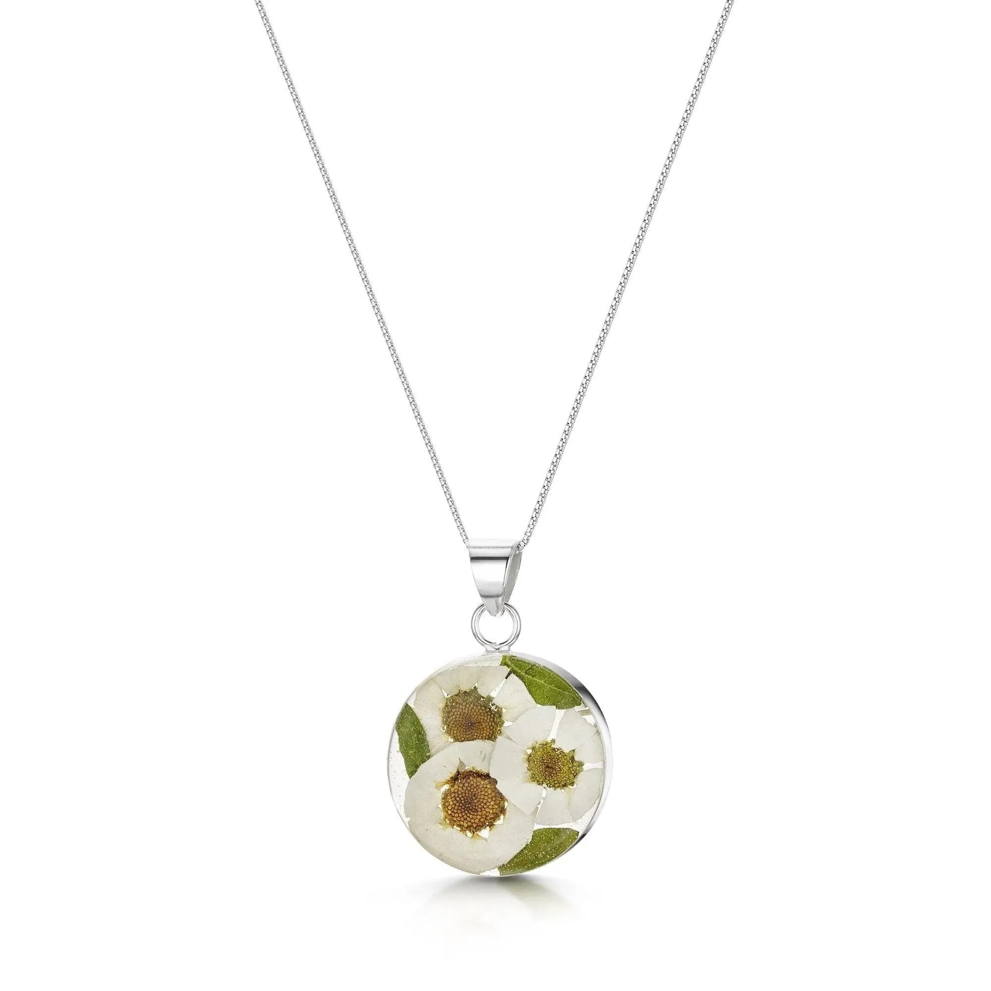 Silver Round Medium Pendant - Daisy
