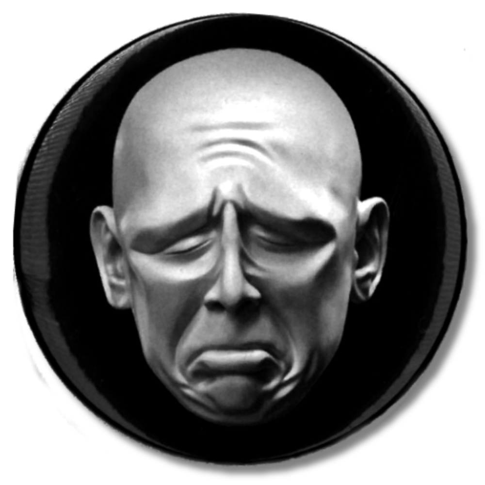 Floating Heads Pin Badge - Sad