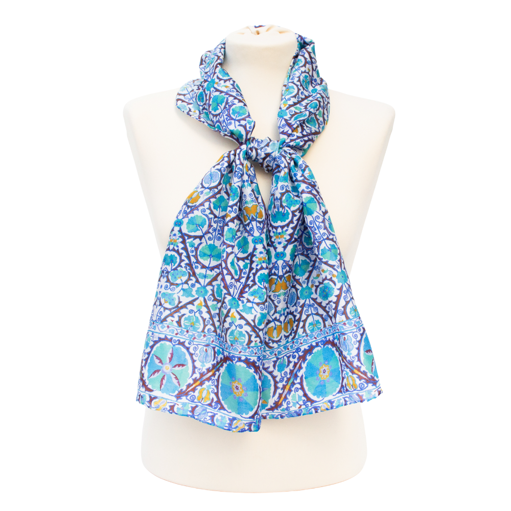 Suzani Flower Scarf - Blue