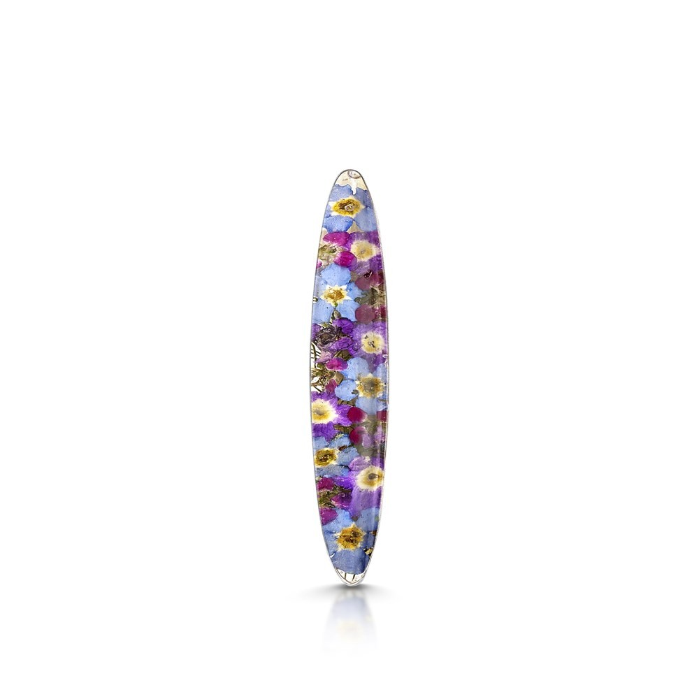 Silver Tapered Oval Brooch - Mixed Flowers