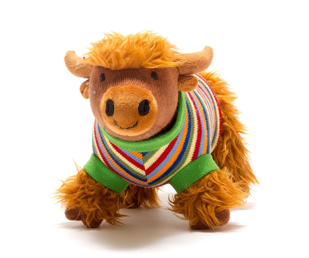 Knitted Highland Cow With Striped Jumper