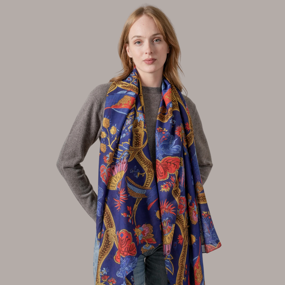 Climbing Peacock Royal Blue Scarf