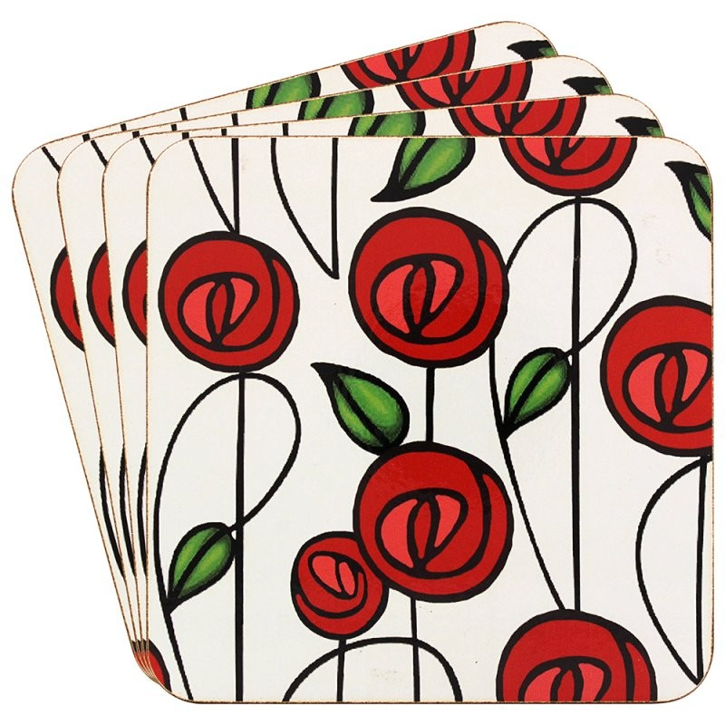 Charles Rennie Mackintosh Red Rose Coaster Set