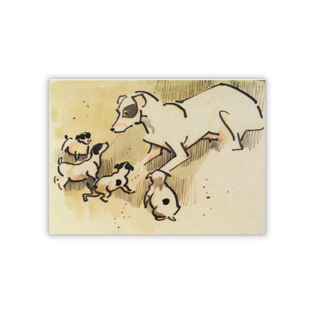 Joseph Crawhall Fox Terrier & Puppies Postcard