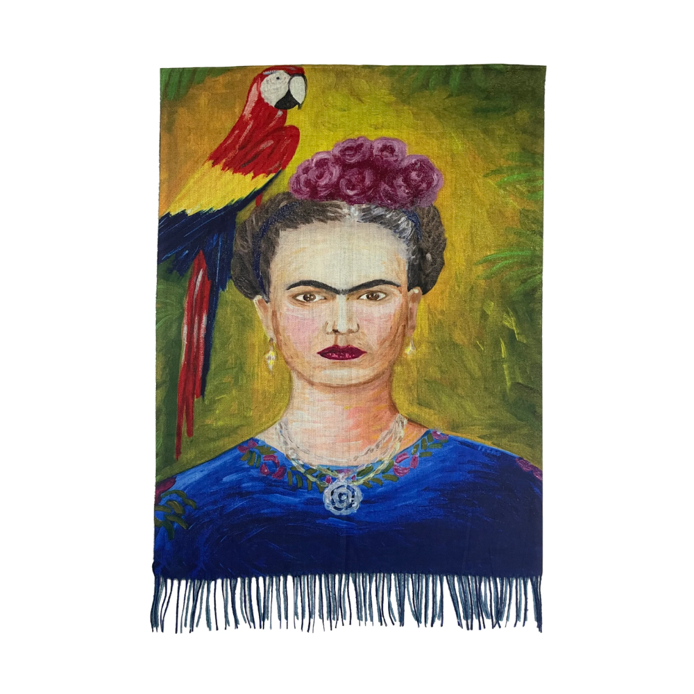 Frida Kahlo & Parrot Tassel Scarf