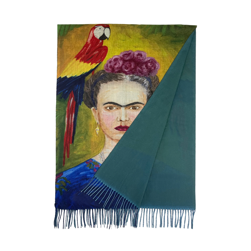 Frida Kahlo & Parrot Tassel Scarf