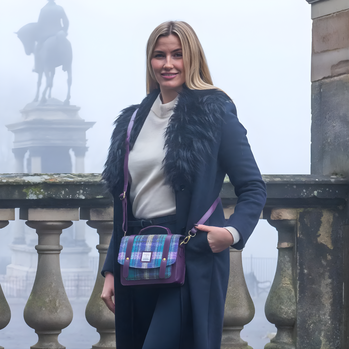 Harris Tweed Mini Messenger Bag - Purple & Green Check